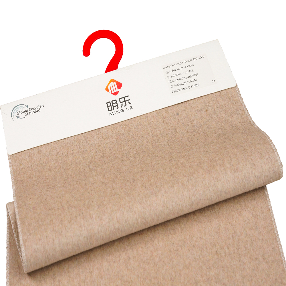 50% Olann, 40% poileistir, 10% Snáithín Eile, 720G/M, Dath Greamaigh Pónaire, Fabraic Olann Tiubh Dhá Thaobh, ML-0124-4382-1