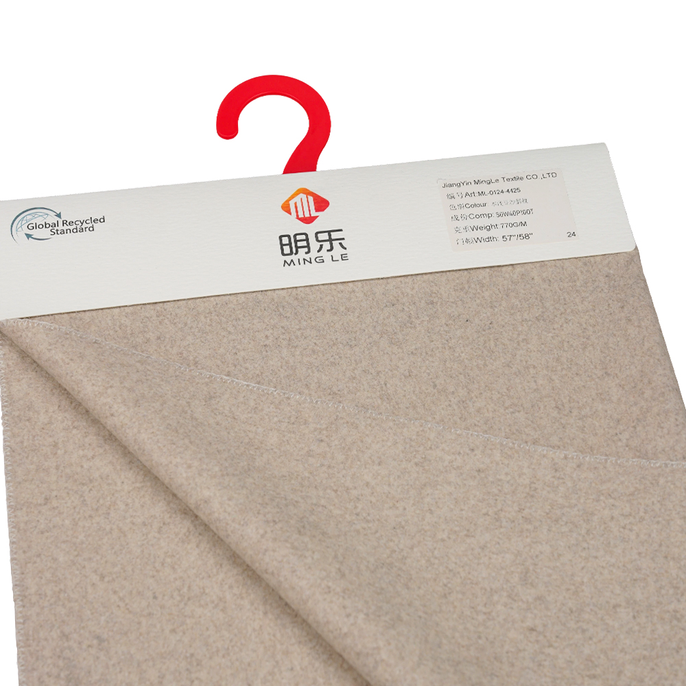 50% Olann, 40% poileistir, 10% Snáithín Eile, 770G/M, Greamaigh Pónaire Solas Nádúrtha, Fabraic Twill Melton, ML-0124-4425