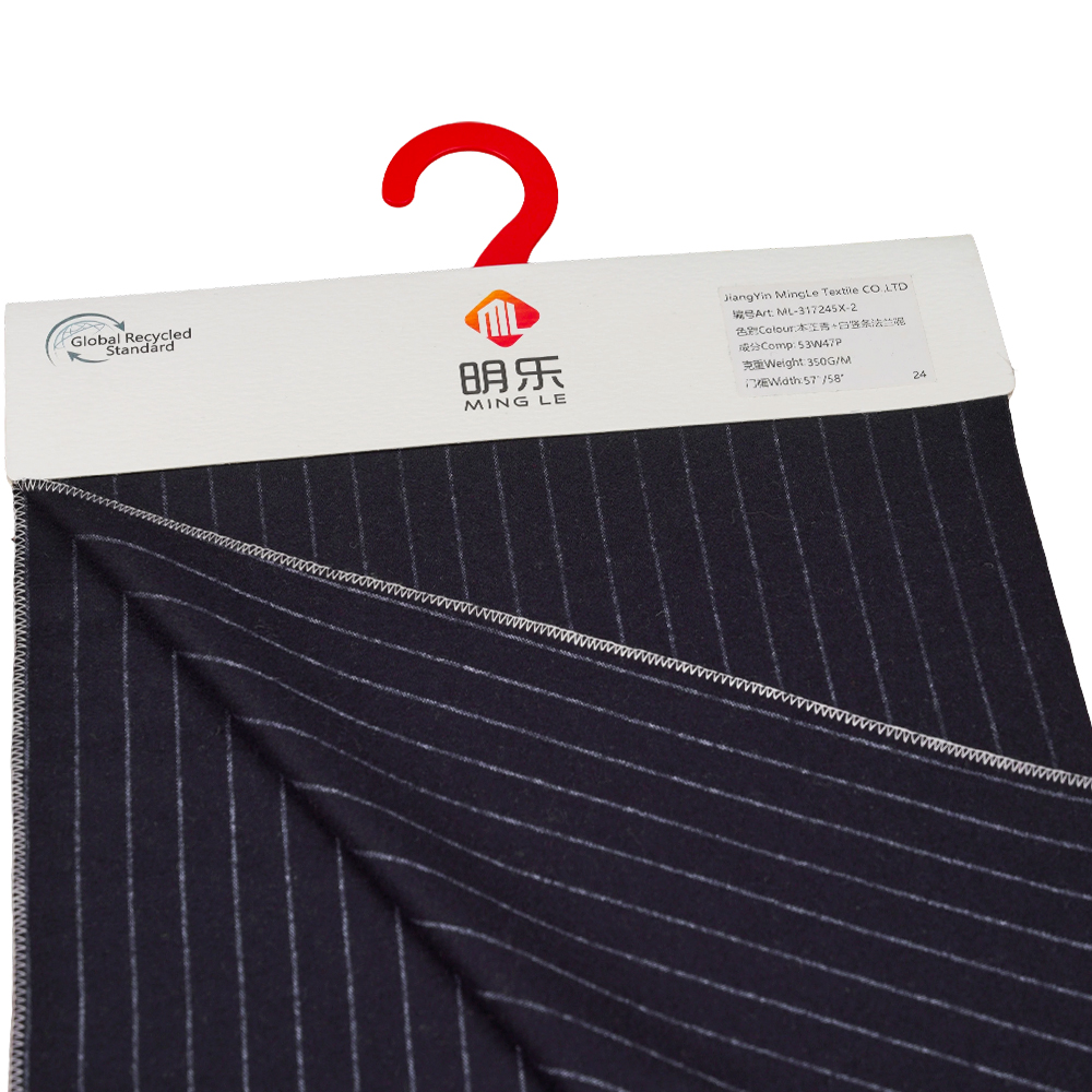 53% Olann, 47% poileistir, 350G/M, Zhiqing + Bán, Fabraic Flannel Stráice Ingearach, ML-317245X-2
