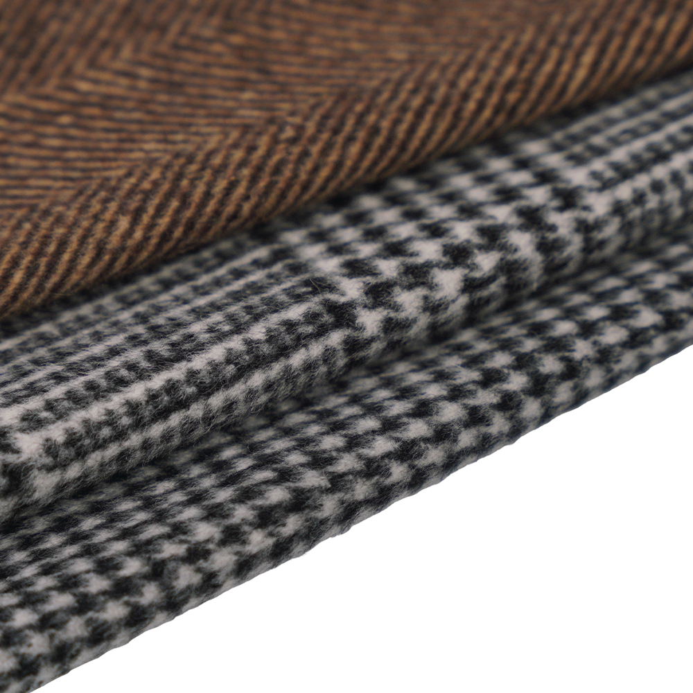 50% Olann, 40% poileistir, 10% Snáithín Eile, 560G/M, Dubh + Éadrom Liath, Plaid Fabraic Olann Chlúdach Aon-Aghaidh, ML-1010015